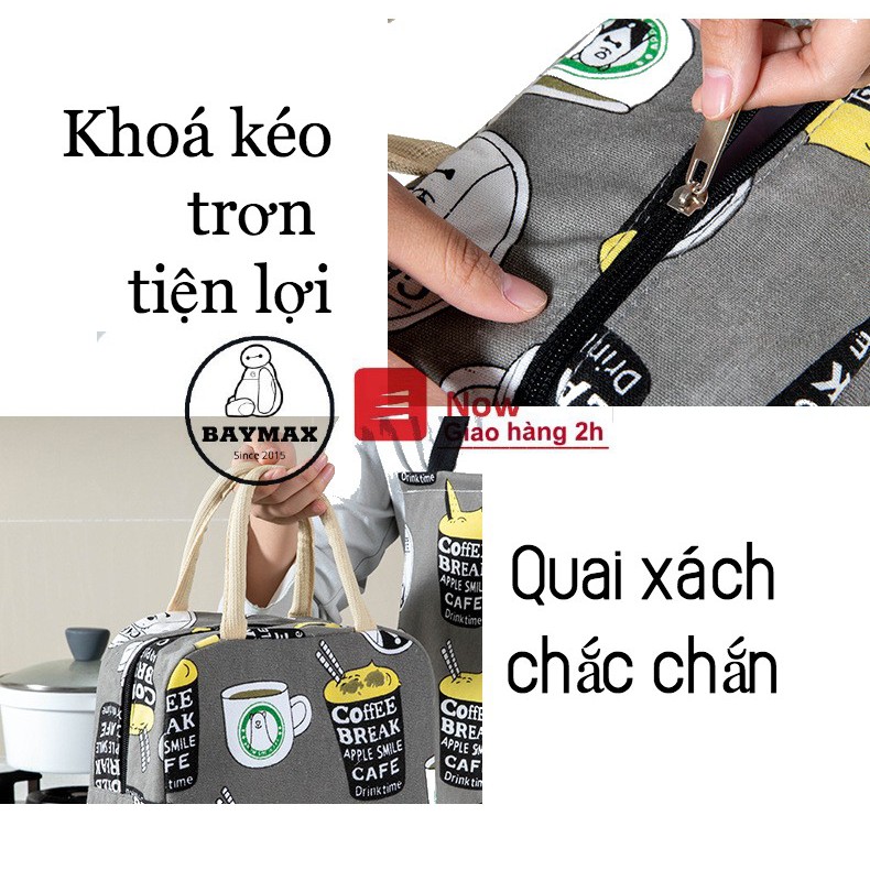 Túi đựng cơm giữ nhiệt TAKE COFFEE vải Cotton và Linen cao cấp chống thấm, cách nhiệt hiệu quả, Túi đựng thức ăn cỡ lớn