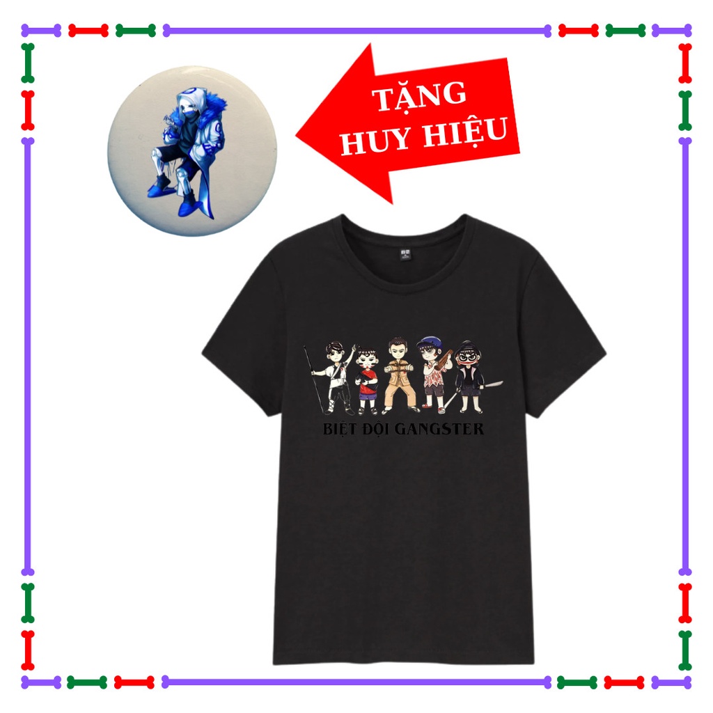 Áo thun trẻ em màu đen Huggy Wuggy, Nhím Sonic, Error 404, áo Biệt Đội Gangster, Kèm Huy hiệu