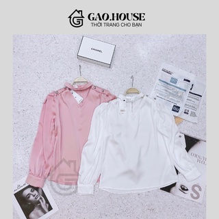 Áo sơ mi lụa Gạo House đính cúc vai phong cách công sở