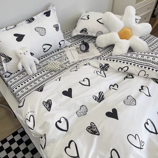 Bộ Ga Giường 5 Món Cotton Tim Trắng Cực Cute M2-M4-M6-M8x2M
