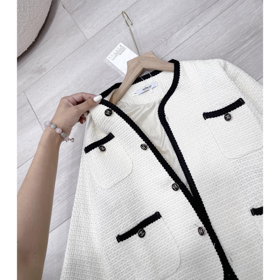 [ 𝐅𝐑𝐄𝐄 𝐒𝐇𝐈𝐏 ] ÁO KHOÁC DẠ TRẮNG CÚC ĐỒNG VIỀN MÍ DÀI TAY