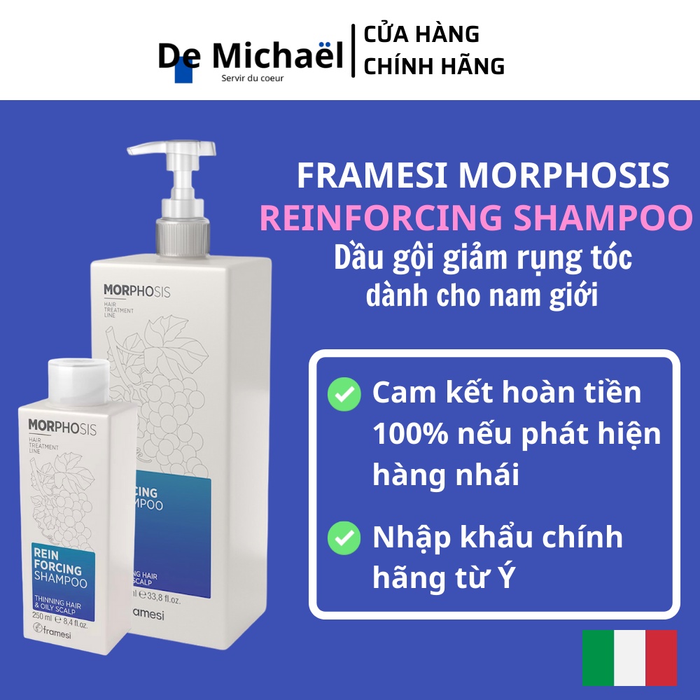 Dầu gội nam giảm rụng tóc chăm sóc da đầu chống gầu giảm gàu ngứa Framesi Reinforcing Shampoo