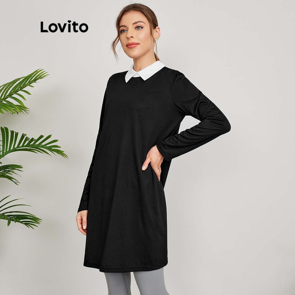 Đầm Lovito Đơn giản Khâu Colorblock L24ED130 (Đen)