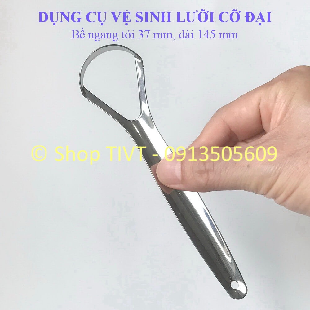 Dụng cụ vệ sinh lưỡi cỡ đại, làm sạch rêu lưỡi, hết hơi thở nóng, hôi, cây rơ lưỡi người lớn cỡ đại bằng Inox-TIVT