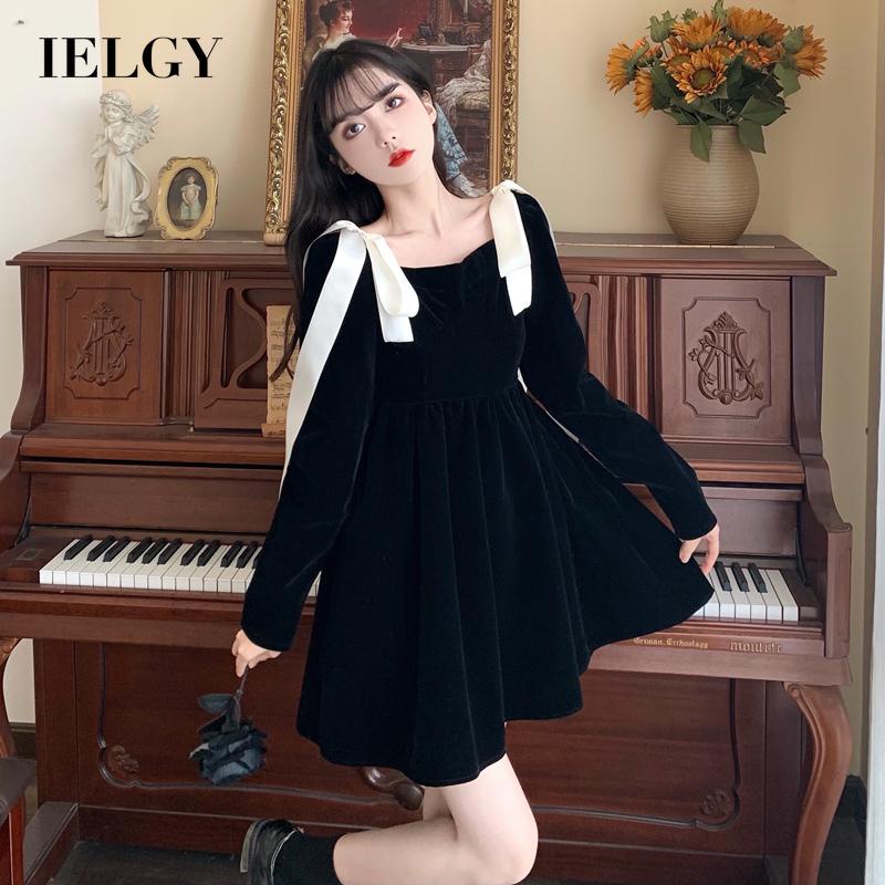 Đầm IELGY hai dây thắt nơ eo phong cách Pháp cổ điển thời trang cho nữ