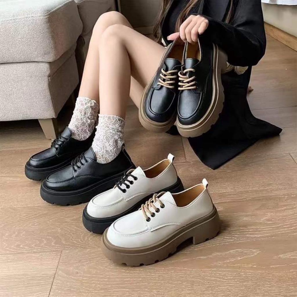 Giày Oxford nữ DA ĐẸP thấp cổ mũi tròn phong cách Retro Ulzzang Hàn quốc