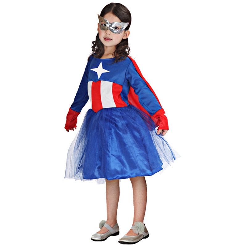 Captain America Costume For Kids Girls Boys Adult Woman Man Avengers SuperHero Family Cosplay Dress