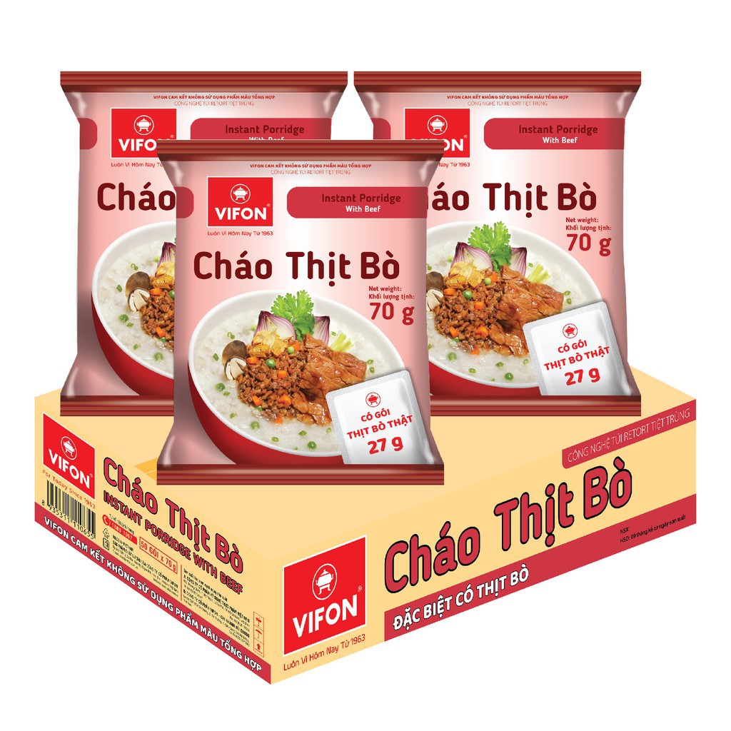 Cháo Vifon vị thịt bằm / thịt gà / sườn / nấm đông cô 70g