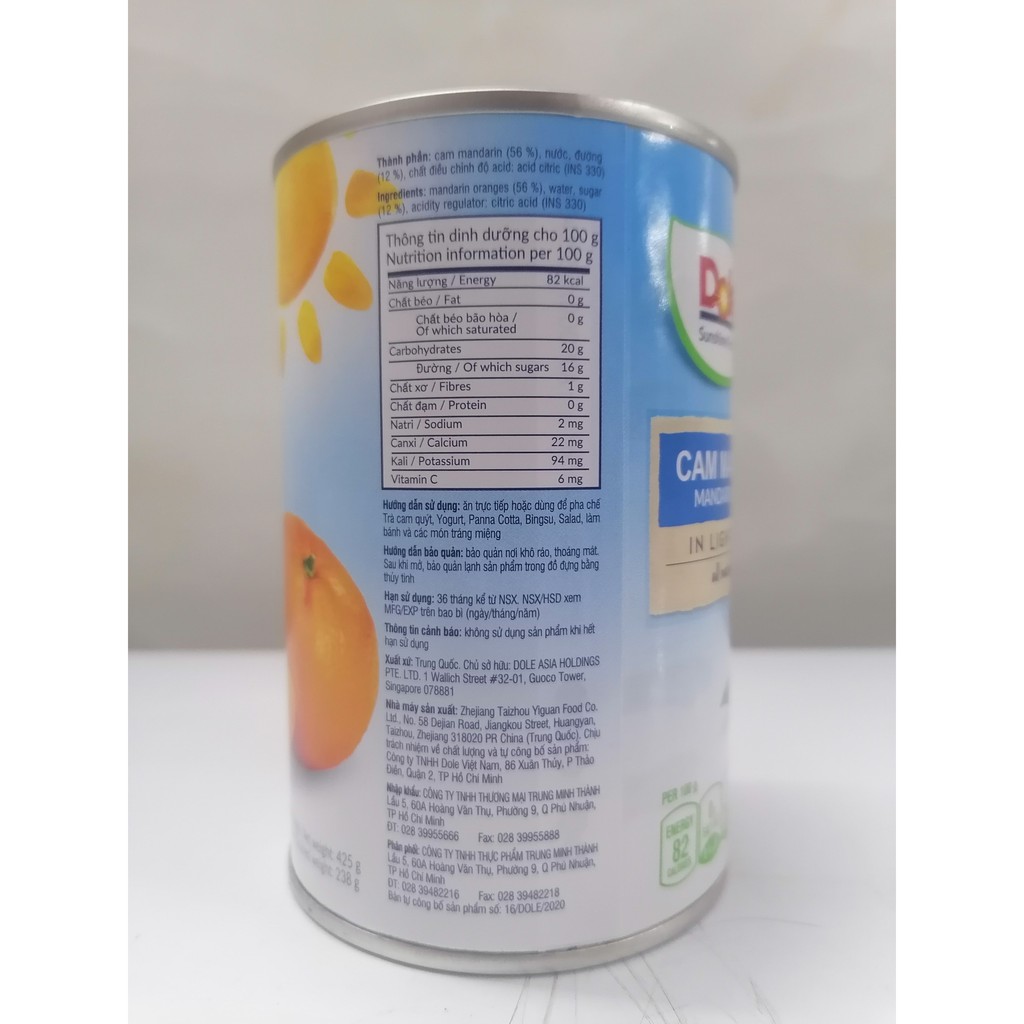 [Hộp 425g] CAM MANDARIN NGÂM NƯỚC ĐƯỜNG [China] DOLE Mandarin Oranges in Light Syrup (tmt)