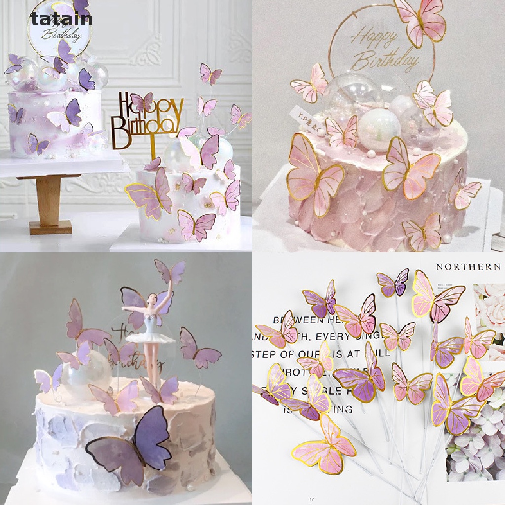 [TAT] 10Pcs/Set Butterfly Cake Toppers Wedding Party Baking Supplies Birthday Cakes CVX