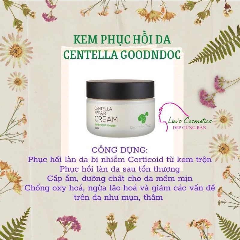 Kem Dưỡng Ẩm Phục Hồi Rau Má Goodndoc Centella Repair Cream 50Ml