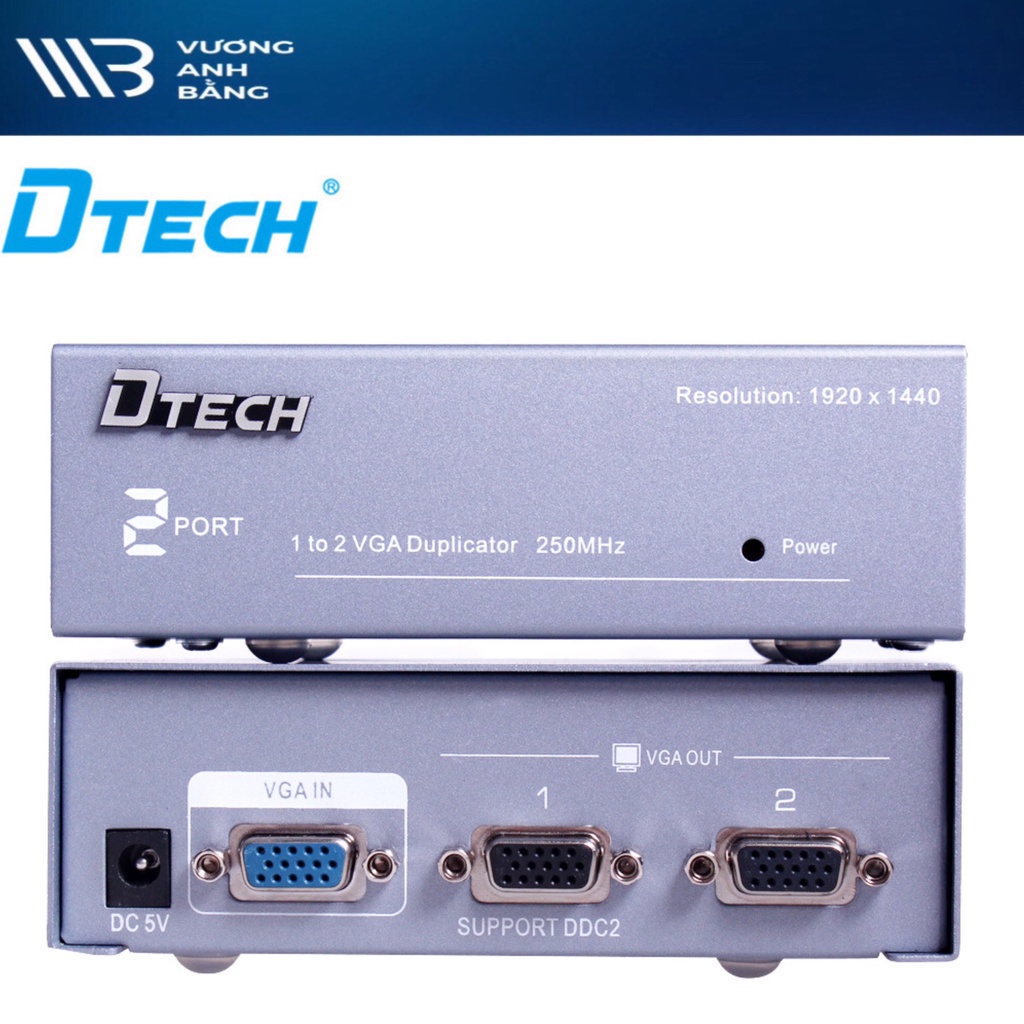 Bộ chia Multi VGA 1 ra 2 Dtech 250Mhz DT-7252