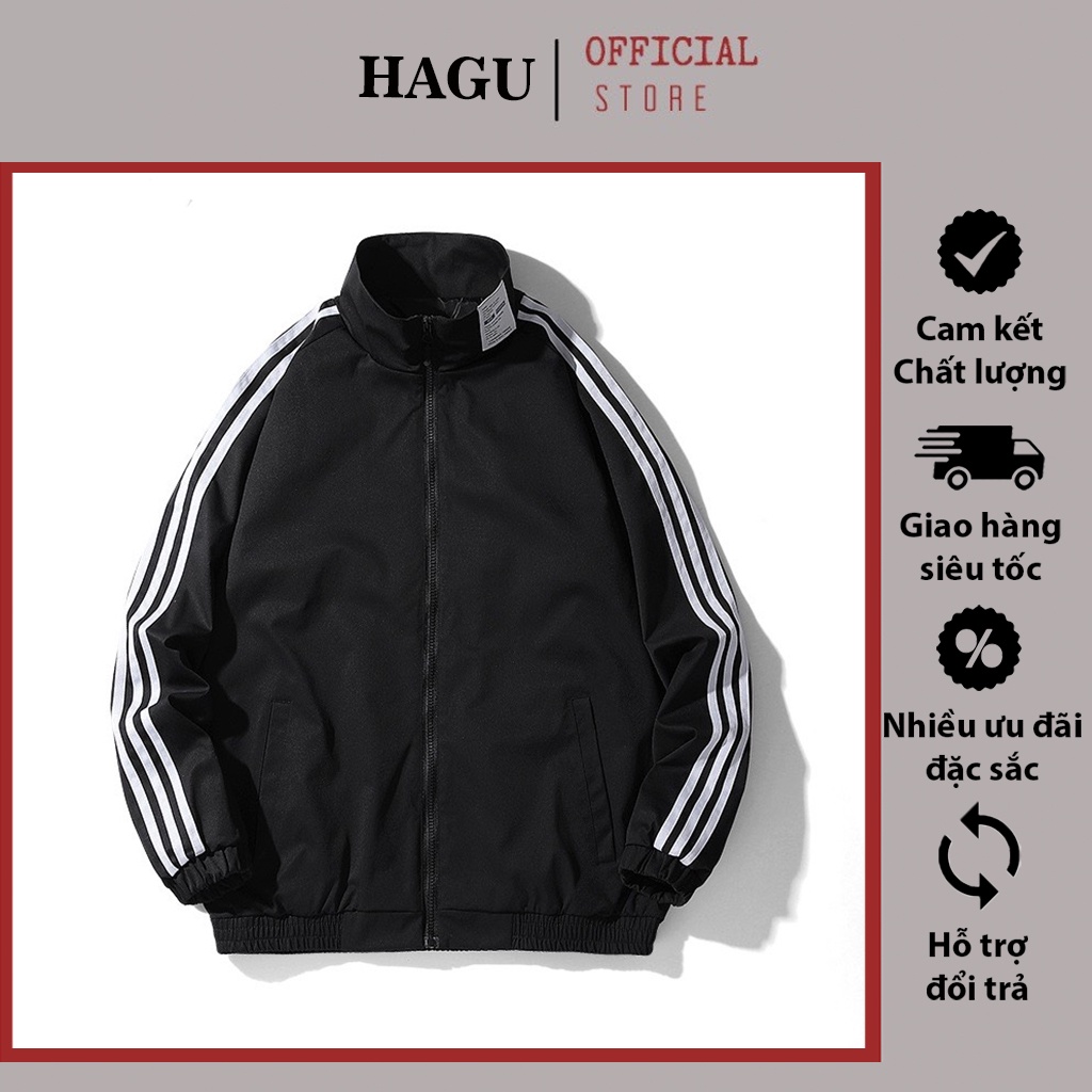 Áo Khoác Bomber Chất Dù 3 Sọc Cánh Tay Thể Thao Khóa Kéo Thời Trang Nam Nữ Unisex Phong Cách Hàn Quốc