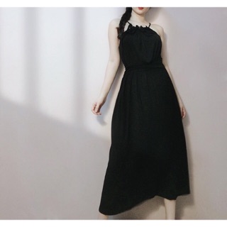 Đầm cổ yếm thun lụa nhúng dây cột