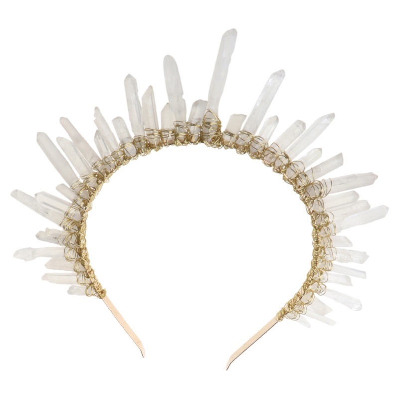 Vương Miện Cài Tóc Đính Pha Lê Nhân Tạo Màu Trắng Trong Suốt Phong Cách Boho Cho Cô Dâu