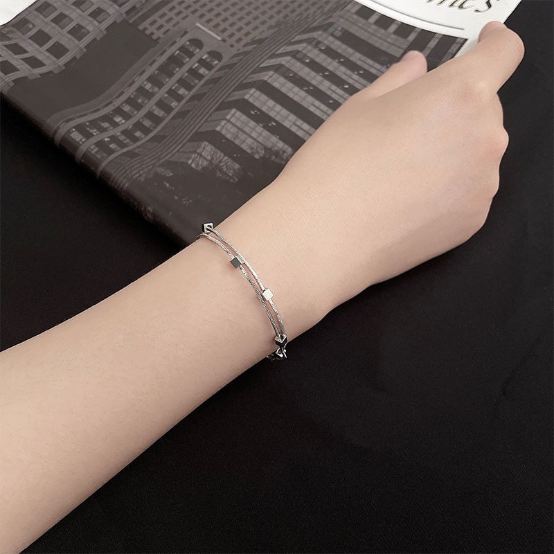 Vòng đeo tay hai lớp bằng thép titan hình vuông thời trang cho cặp đôi