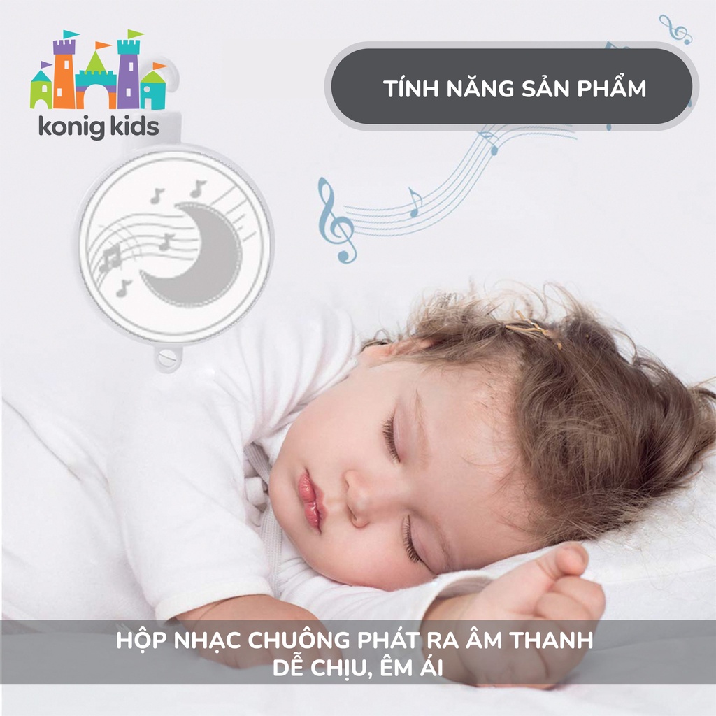 Đồ chơi treo nôi cũi phát nhạc, xoay 360 độ Konig Kids 1021-KK-63605A, nhạc trắng ru ngủ cho con yêu ngon giấc