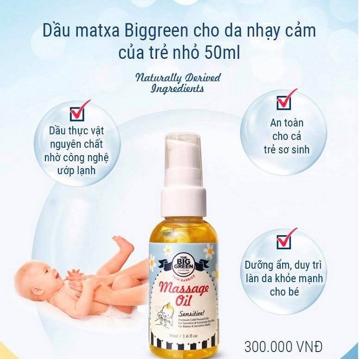 Dầu matxa Biggreen cho da nhạy cảm của trẻ nhỏ 50ml Hàn Quốc [CÓ TEM CHỐNG HÀNG GIẢ]