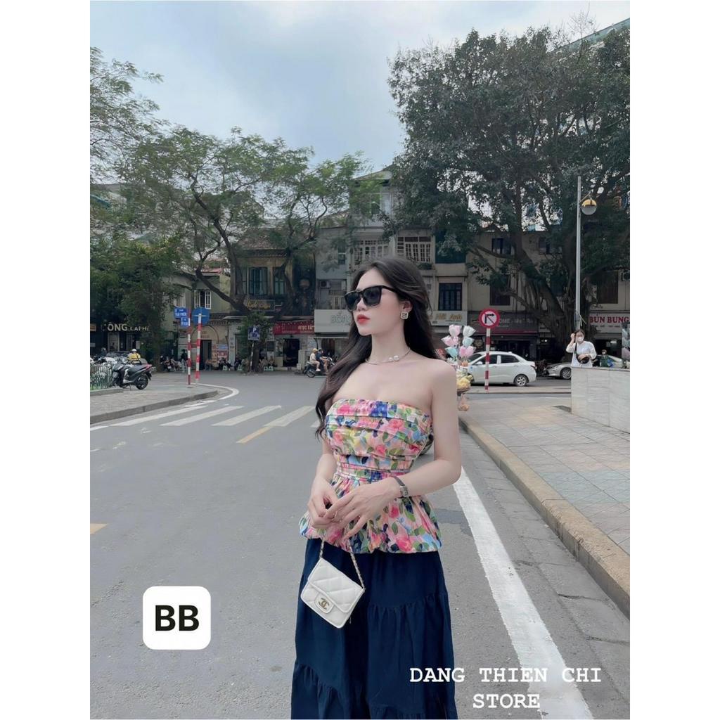 Áo quây hoa nhí nữ cúp ngực croptop dáng ngắn ôm body đi biển ulzzang Hàn Quốc