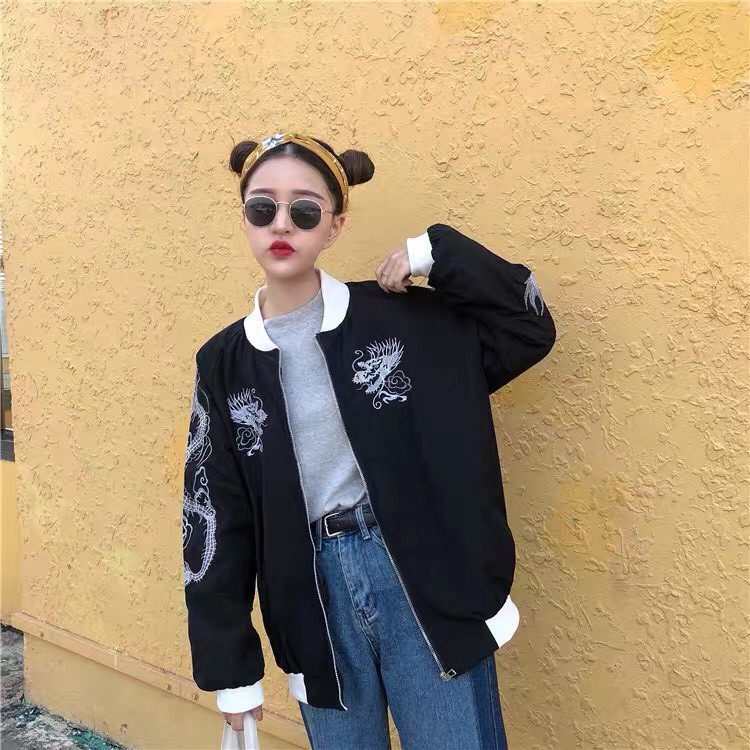 [ORDER] Áo bomber thêu rồng trắng