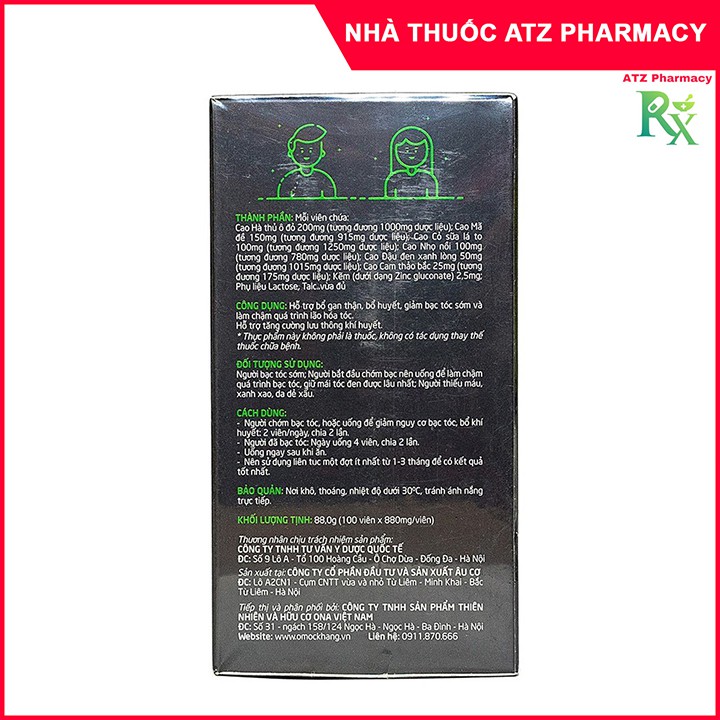 Ô Mộc Khang (Hộp 50 viên) - Viên uống hỗ trợ bổ gan thận, giảm bạc tóc, rụng tóc - Atzpharmacy