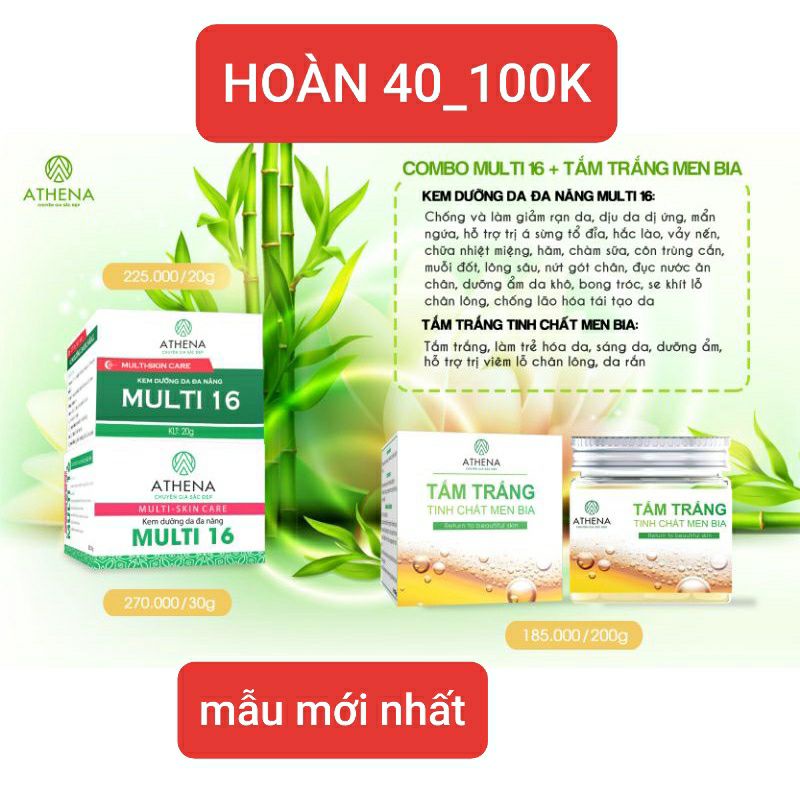 Combo kem multi 16 và tắm trắng men bia ( HOÀN 100K) combo da rắn viêm lỗ chân lông