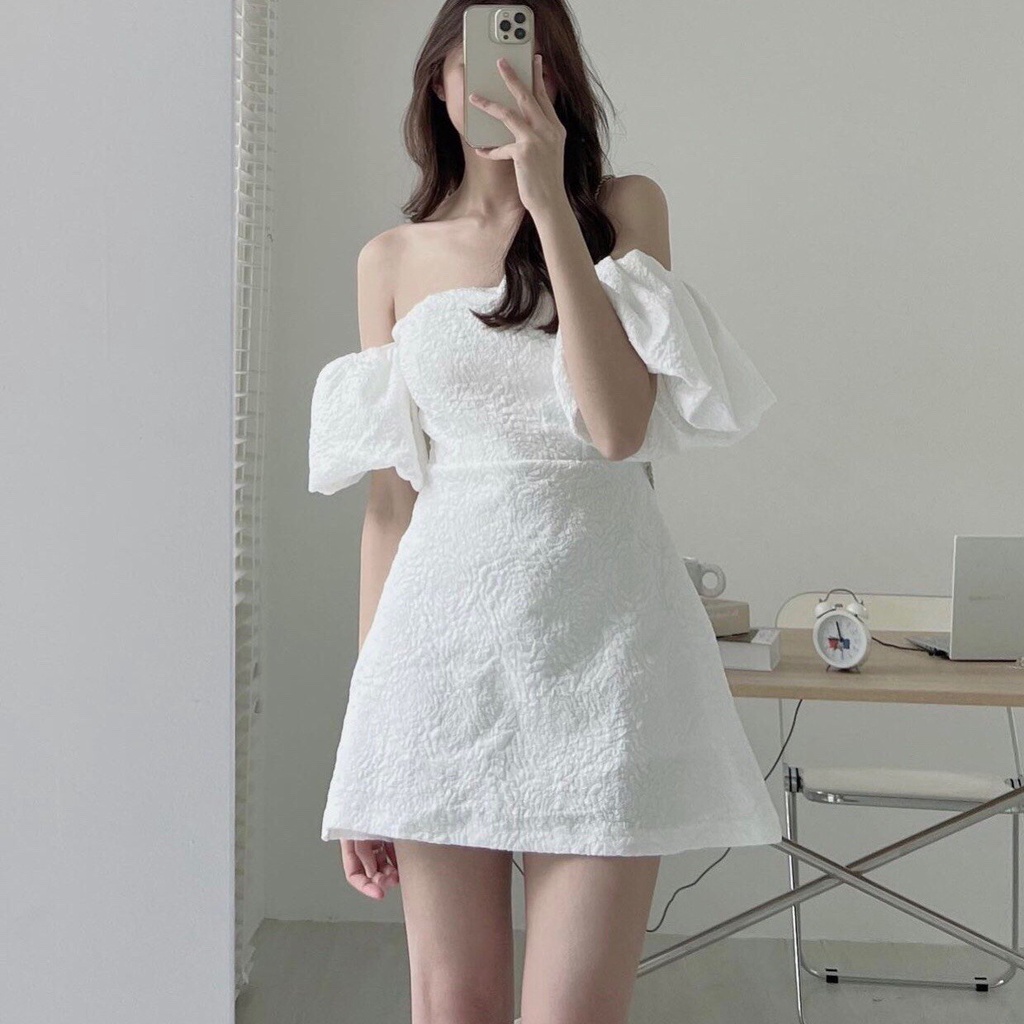 Váy xốp trễ vai tay phồng MEMN 1107