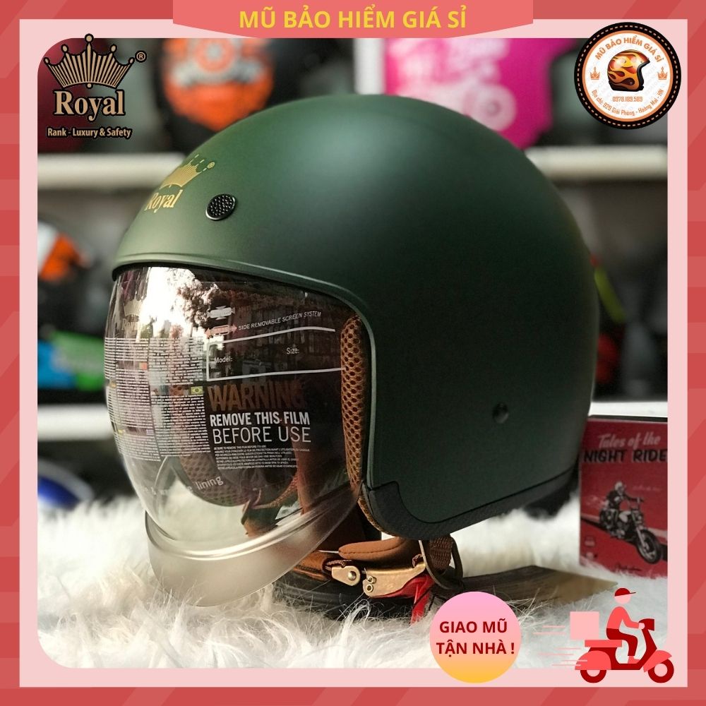MŨ NÓN BẢO HIỂM ROYAL M139 KÍNH ÂM - SIZE MẦU XANH LÍNH NHÁM