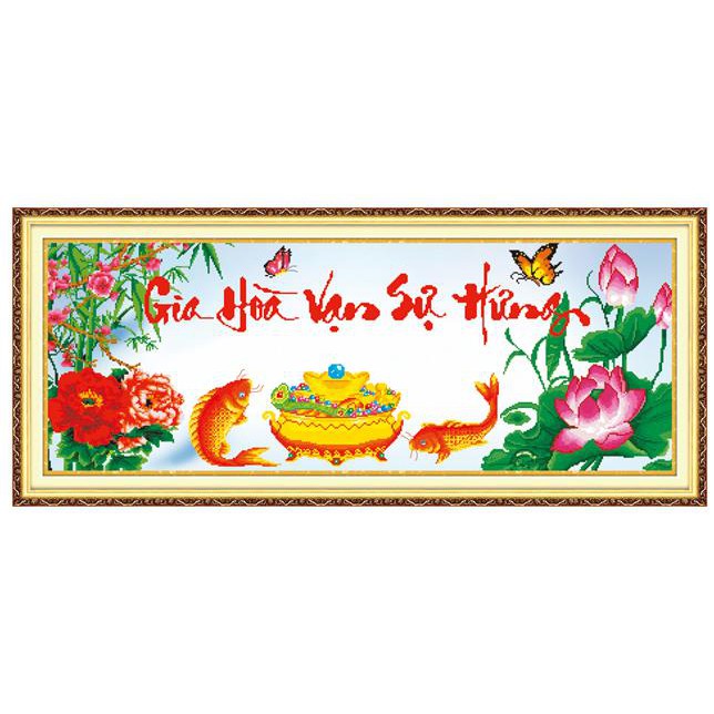 Tranh Thêu Chữ Thập 3D Gia Hòa Vạn Sự Hưng 222929 (KHÁCH TỰ THÊU) KT:99X42CM