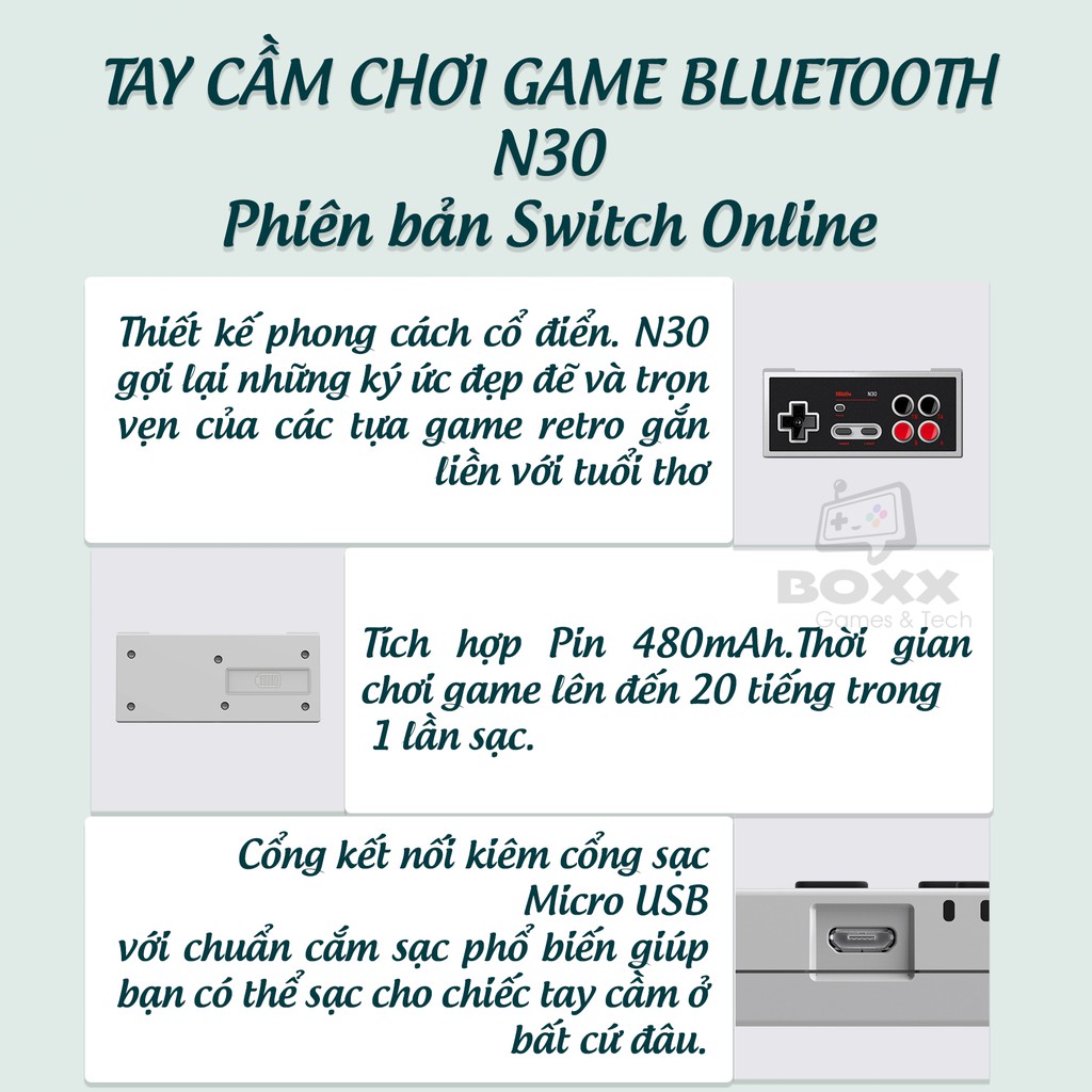 Tay cầm chơi game bluetooth 8Bitdo N30 cho Nintendo Switch