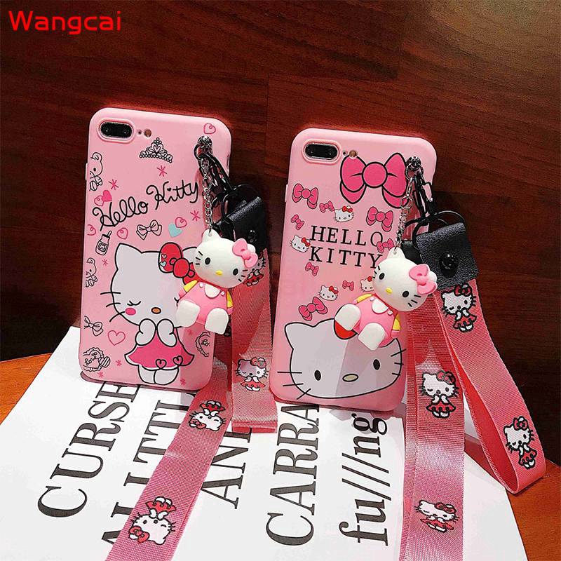 Ốp điện thoại tpu mềm+giá đỡ+dây đeo Hello Kitty cho Samsung Galaxy J7 Pro J6 J6+ J4 Core J4+ Plus 2018 J5 J3 Pro J2