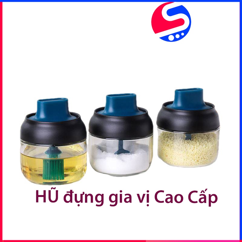 Hũ Đựng Gia Vị Thủy Tinh Cao Cấp SRV Nắp Nhựa Sần Chống Vân Kèm Muỗng Có Viền Zoăng Cao Su Chống Ẩm Tuyệt Đối 280ML