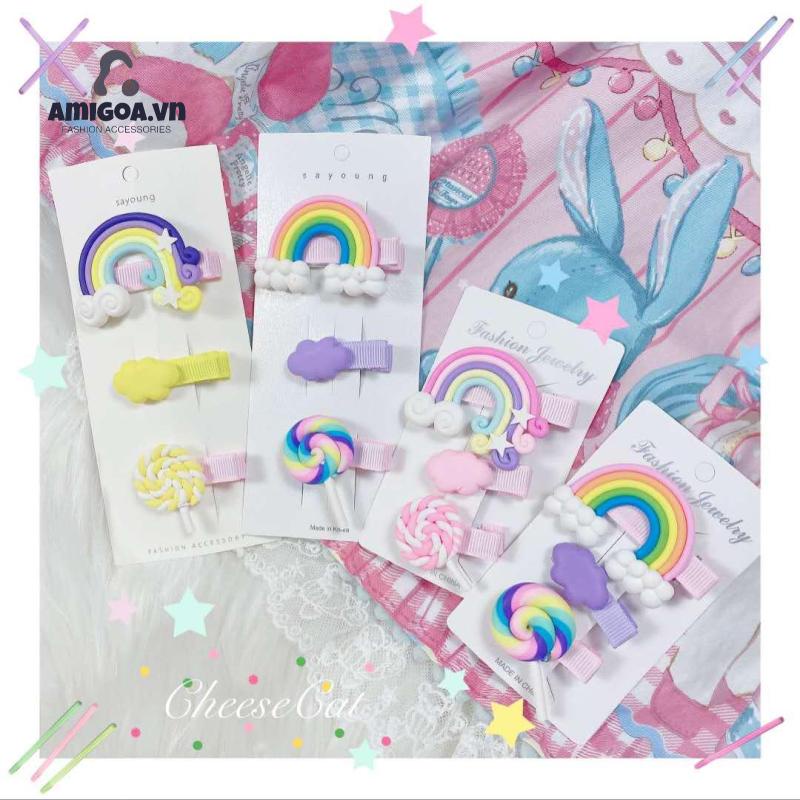 Kẹp Tóc Đất Sét Mềm Họa Tiết Cầu Vồng Dễ Thương Cho Trẻ Em