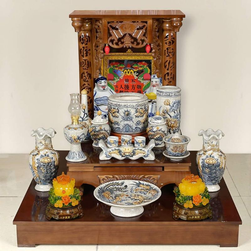 Đồ Thờ Cúng Bát Tràng Cao Cấp_Men Rạn Rồng Nổi Bát Tràng Nghệ Nhân Chế Tác