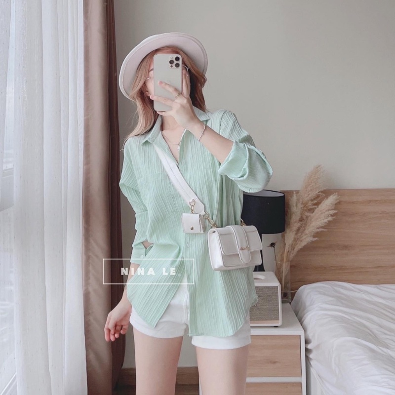 Áo sơ mi nữ tay dài công sở chất xốp kẻ sọc nhiều màu , Áo sơ mi dài tay phong cách Hàn Quốc