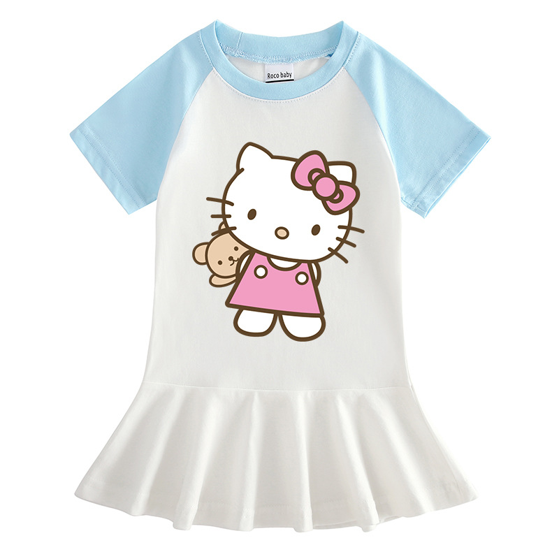 Đầm Cotton ngắn tay in hình Hello Kitty cho bé gái