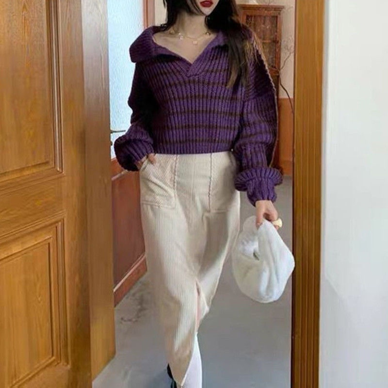 Áo Sweater Kẻ Sọc Dáng Rộng Thiết Kế Mới Thời Trang Mùa Thu Đông Dành Cho Nữ
