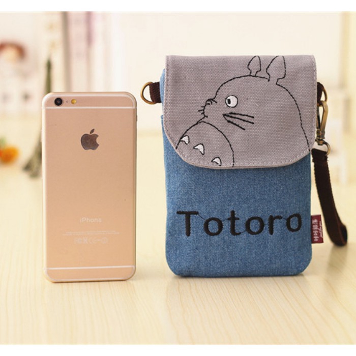 Túi đeo chéo đựng điện thoại vải canvas họa tiết totoro hoạt hình đáng yêu mới thời trang