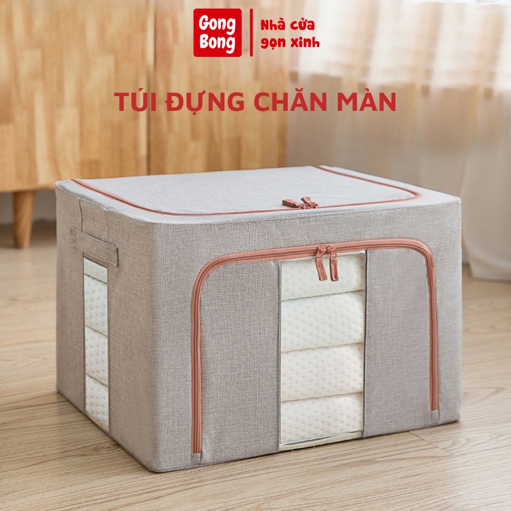 Túi hộp đựng đồ quần áo có khung thép cứng cáp chất liệu vải lanh cao cấp cỡ lớn 66-100l cất đồ gọn tủ