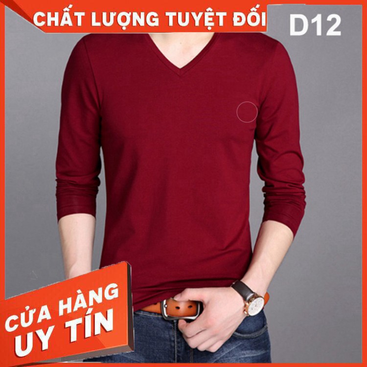 Áo thun nam tay dài cổ tim chất cotton thun lạnh dáng body thời trang mẫu mới nhất
