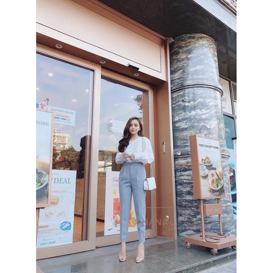 Quần tây công sở nữ cạp cao cúc bọc khuy vải 1 ly nhiều màu chất vải tuyết mưa dáng dài ống đứng mặc đi học làm công sở | BigBuy360 - bigbuy360.vn