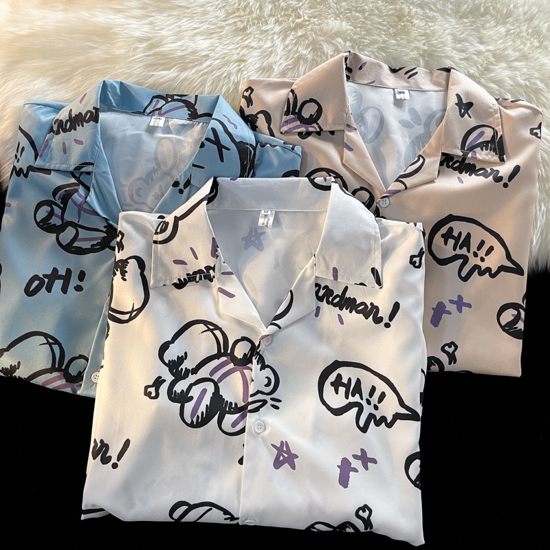 Áo Sơ Mi Mỏng Dáng Rộng Tay Cộc Thoáng Khí In Họa Tiết Hoạt Hình Thời Trang Mùa Hè 2022 Cho Nam