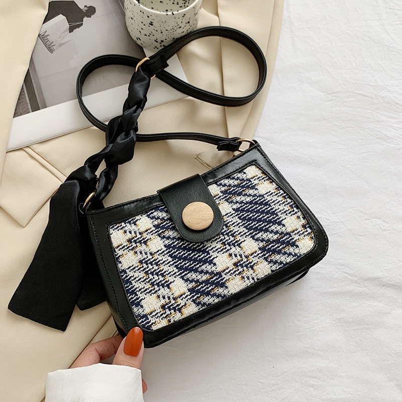 Túi đeo chéo nhỏ họa tiết sọc caro thời trang mùa hè 2021 cho nữ