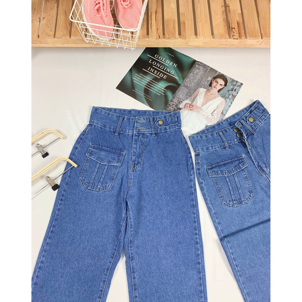 Quần bò ống rộng nữ cạp siêu cao, kiểu túi hộp Ms 46 | BigBuy360 - bigbuy360.vn