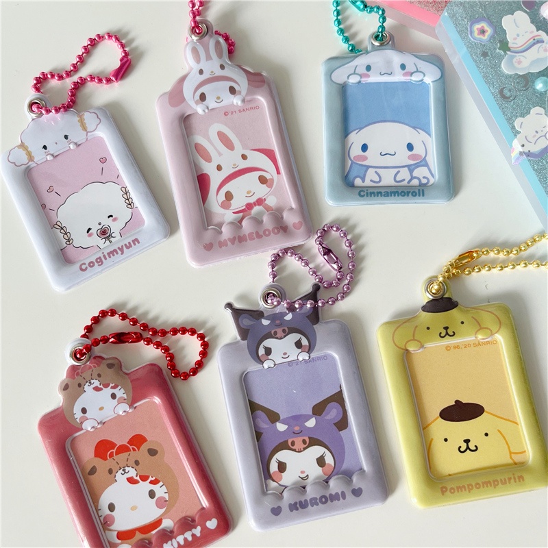 Ví Đựng Thẻ/Ảnh Mini 1 Inch Chống Thấm Nước In Họa Tiết Hoạt Hình Dễ Thương Kèm Móc Treo Xinh Xắn