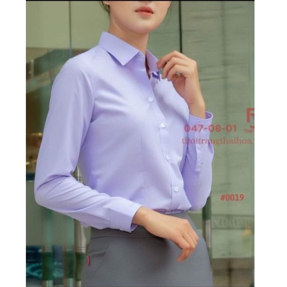 Áo sơ mi nữ Thái Hòa tím cà trơn vải kate
