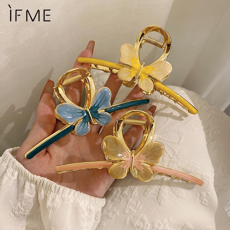 Kẹp gắp tóc IF ME bằng kim loại màu trơn hình bướm thời trang cho nữ