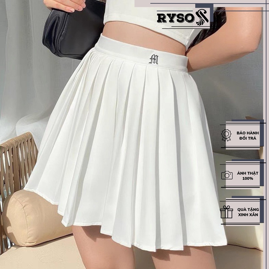Chân váy xếp ly tennis lưng cao dáng ngắn thêu hoạ tiết có quần lót trong phong cách Hàn Quốc Ulzzang
