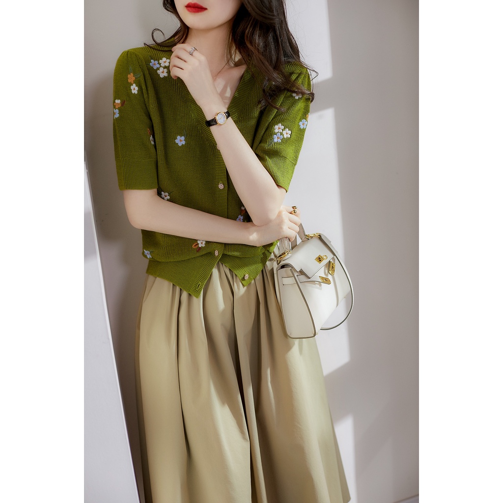 Áo khoác cardigan ngắn tay thêu họa tiết thời trang cho nữ