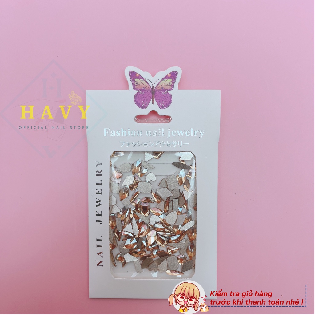 Đá Nail Chân Bằng Mix Mẫu 100 Viên - Đá Khối Gắn Móng  Chân Bằng Siêu Sáng Siêu Bền